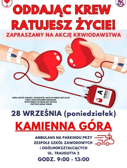 Akcja krwiodawstwa w Kamiennej Górze – 28 września przy ZSZiO