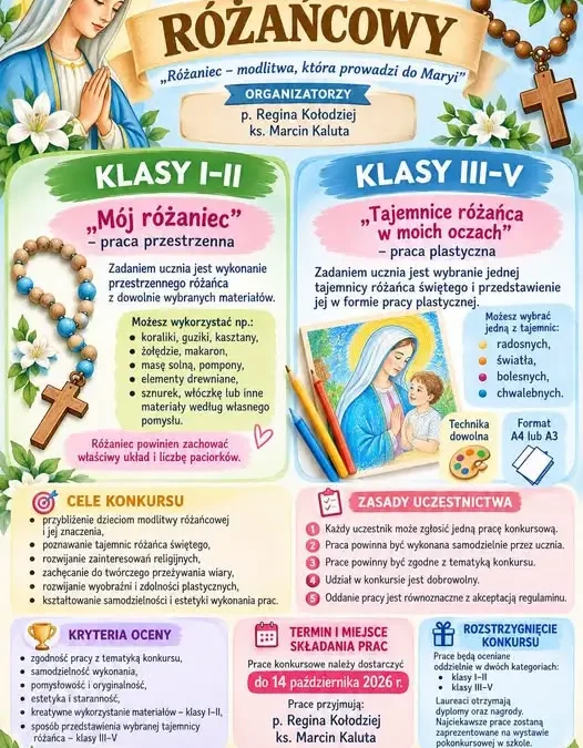 Szkoła zaprasza uczniów klas I–V do udziału w Konkursie Różańcowym