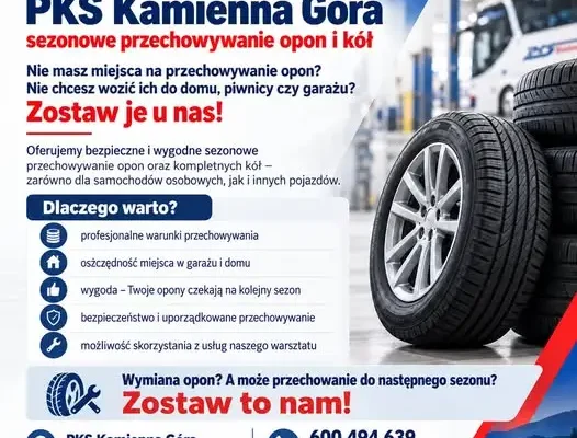 PKS Kamienna Góra oferuje sezonowe przechowywanie opon i kół