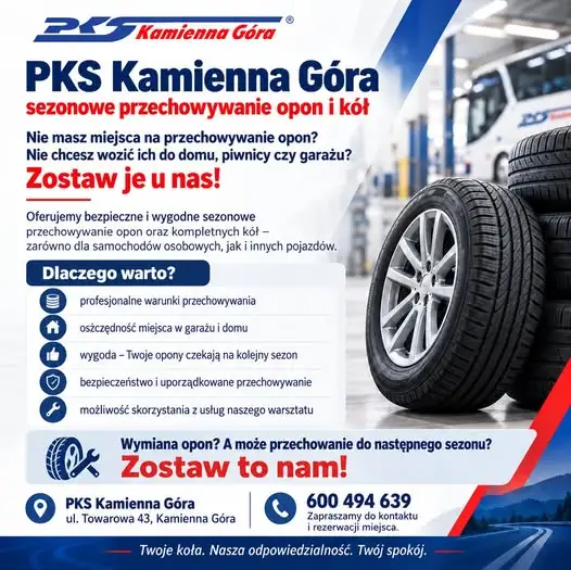 PKS Kamienna Góra oferuje sezonowe przechowywanie opon i kół