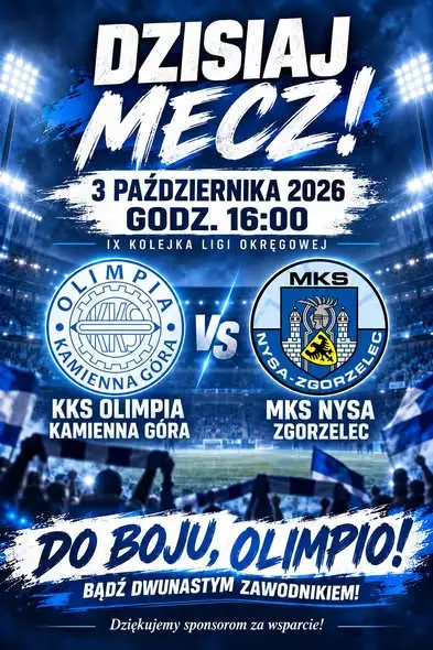 KKS Olimpia Kamienna Góra zaprasza na dzisiejszy mecz — bądź dwunastym zawodnikiem!