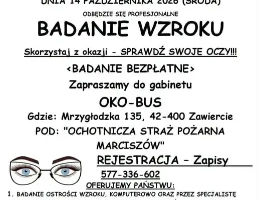 Bezpłatne badanie wzroku w Marciszowie – OKO-BUS odwiedzi OSP 14 października