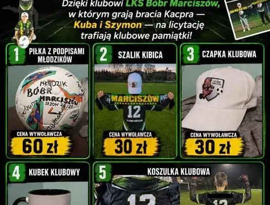 Licytacja gadżetów LKS Bóbr Marciszów dla Kacpra – gramy razem!