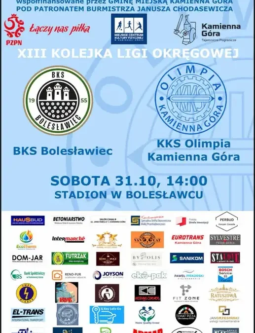 Olimpia Kamienna Góra zagra z BKS Bolesławiec w 12. kolejce klasy okręgowej