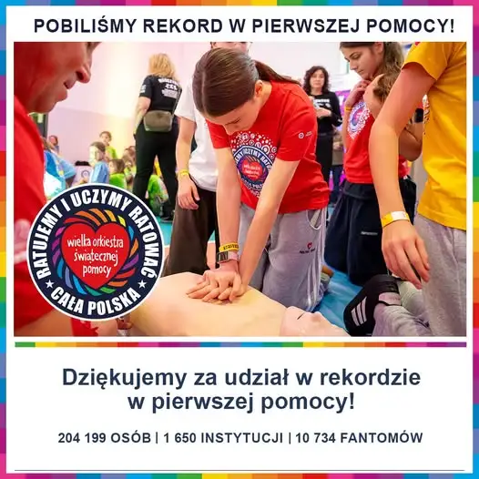 Rekord w pierwszej pomocy pobity! Ponad 204 tysiące uczestników w akcji WOŚP