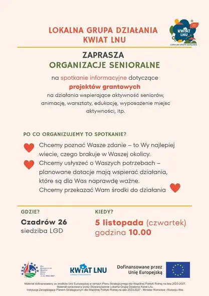 Spotkania informacyjne o projektach grantowych dla seniorów i młodzieży w Czadrowie